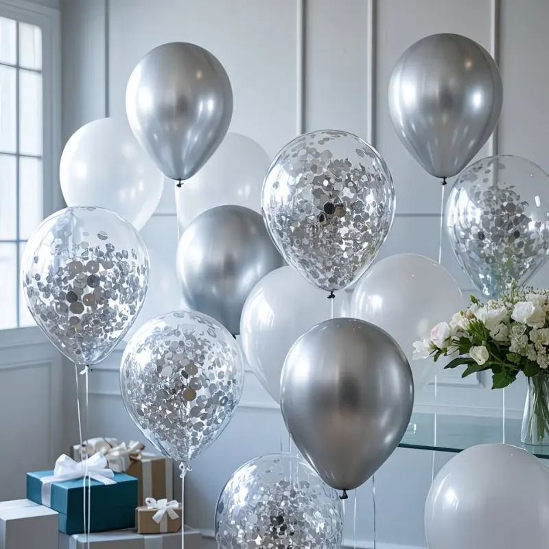 30pcs Silver Glitter Metallic Balloons Set, 10-12 Inch, Metal Color Confetti Balloons, Perfect for Birthday Party Wedding Anniversary New Year Celebrations