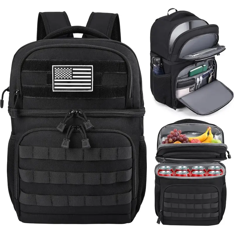 Tactical Double-Deck Insulated Leakproof RFID Lunch Backpack for Men, Work Lunch Cooler Backpack Organizer (Black)
