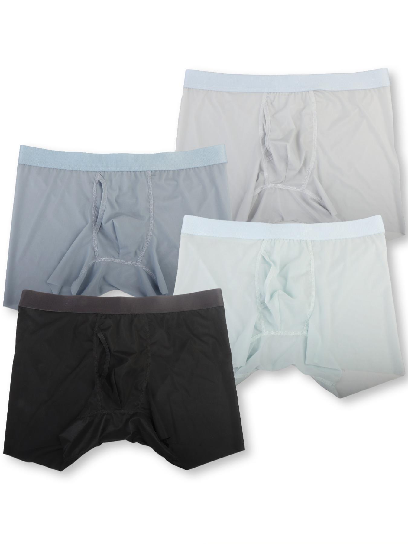 Men's Solid Color / Letter Tape Stretchy Boxer Briefs, Casual Comfy Slim Fit Breathable Moisture Absorption Opening Crotch Underwear for Daily Wear, Mens Underwear for All Seasons, Undergarments, Athleisure Menswear, Underwear Boxer Briefs