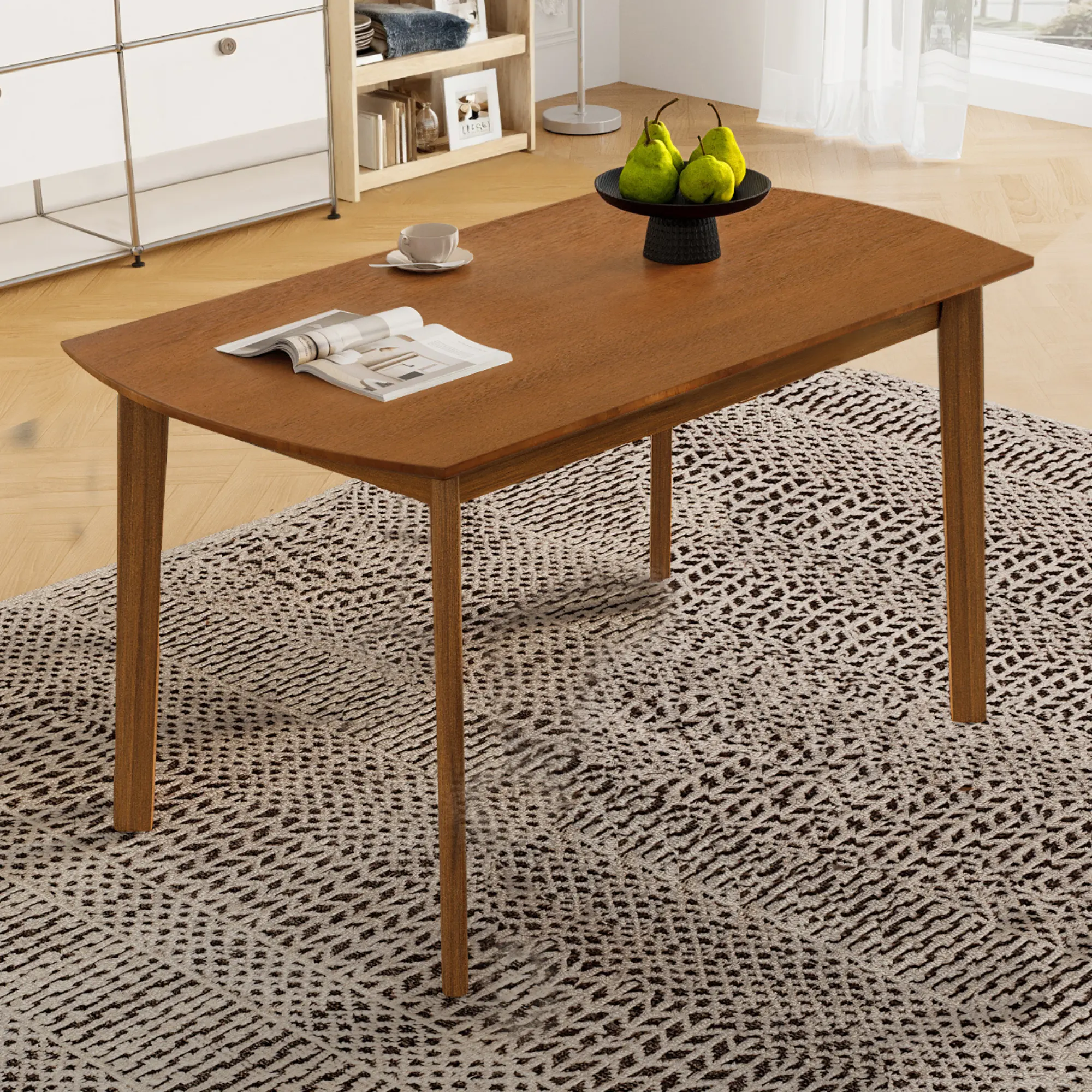 ARCH Mid Century Modern Dining Table for 4, Solid Rubberwood & MDF Rectangular Kitchen Table, Brown Minimalist Dinette Table for Dining Room, Easy Assembly, 32.9W x 46.8D x 29.6H in, Brown Color Options, MDF/Rubber Wood Material, Mid-Century Modern/M