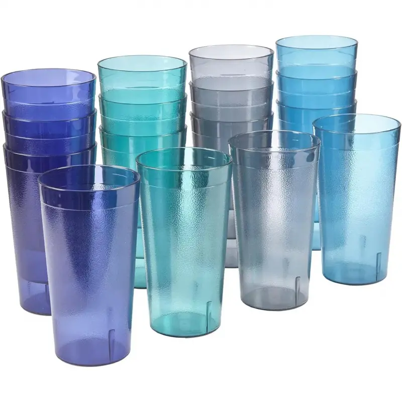 Cafe Plastic Reable Tumblers (Set of 16) 20-ounce Water Cups Coastal Colors| Restaurant Style Drinking Glasses Value Set, Stackable, ,  the A| Top-rack Dishwasher Safe