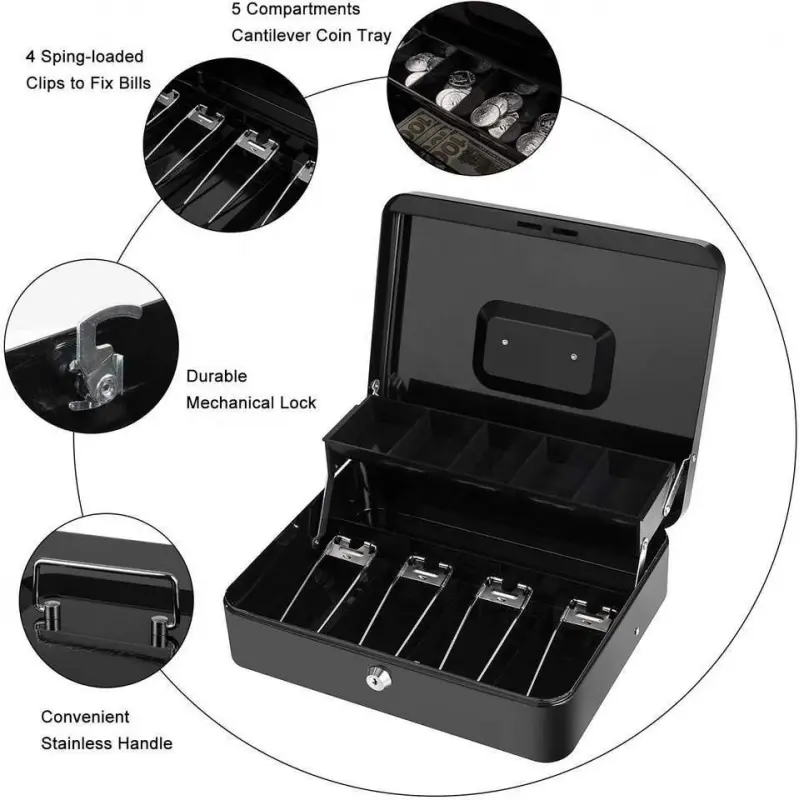 Key Lock Portable Money Box, Kids Piggy Bank, Convenience Store Cash Storage Box, Metal Cash Drawer & Bill Clip