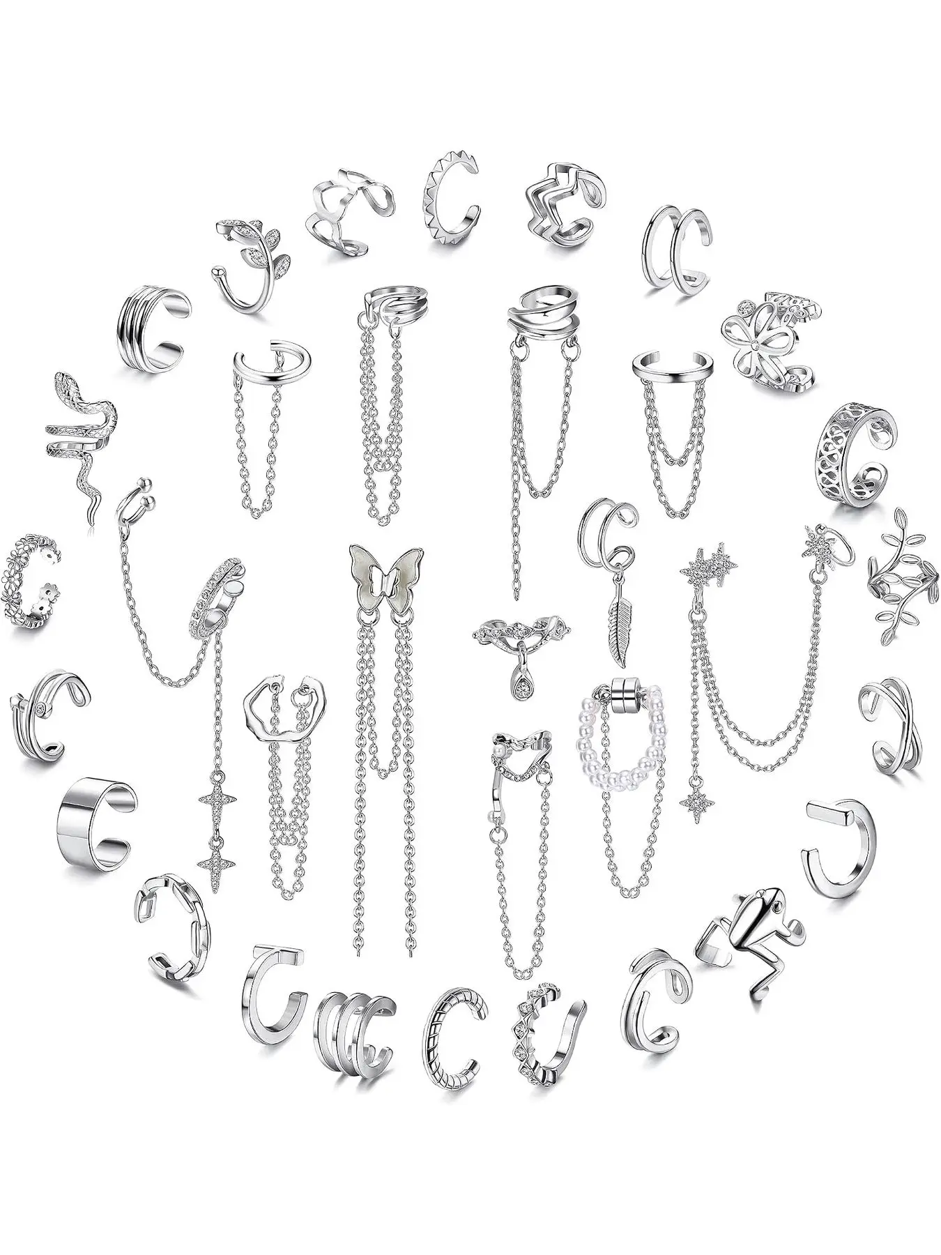 Ear Cuff Earrings Set for Women Adjustable Earring Cuffs Non Piercing Earring Cuffs, Non Piercing Earring Set, Lightweight Ear Jewelry Set Non Pierced Earrings