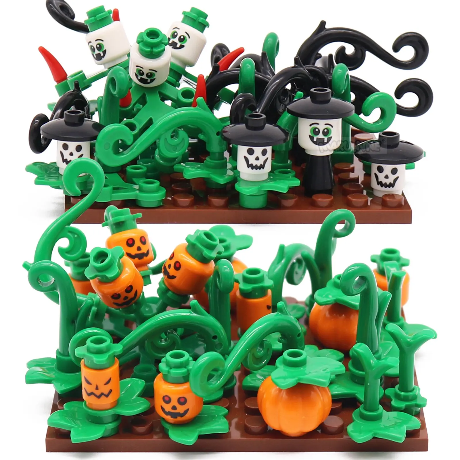 Halloween Pumpkin Ghost Building Blocks Set, DIY Construction Bricks Model Kit Compatible with 51270 3062 3626 28870, Puzzle Toys Decorations Gift