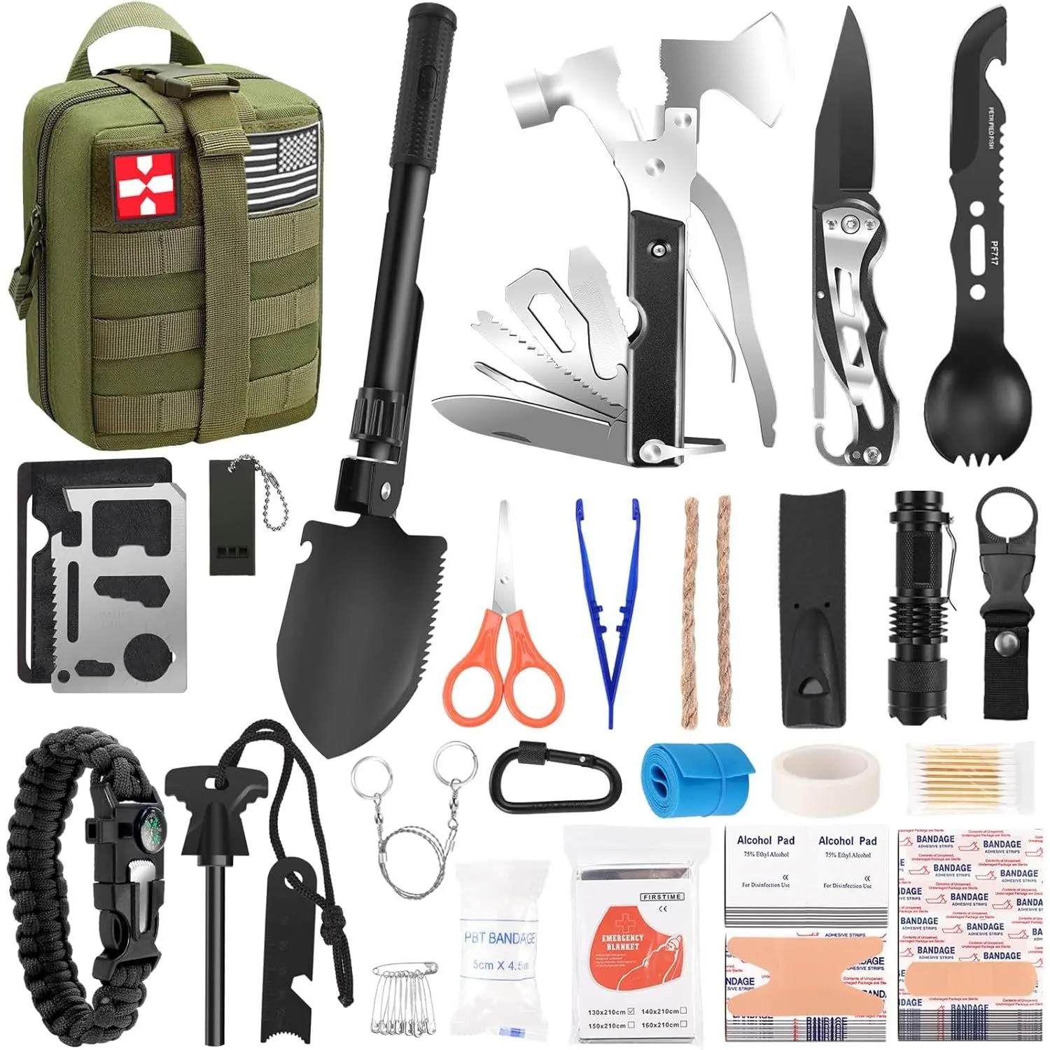 150-PCS Survival Backpack Kit for Men, Emergency Prep Male Kit with Trauma Bag & Molle Pouch, Hunt Gear Accessories for Outdoor Camping, Home Use
