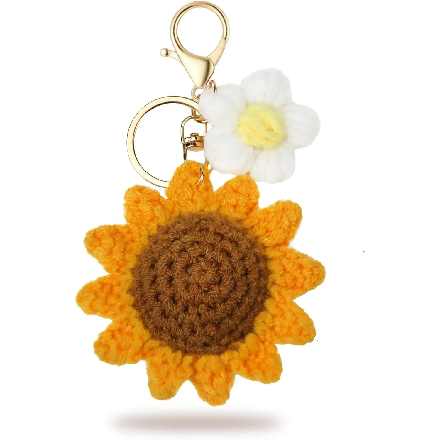 Handmade Woven Crochet Sunflower Keychain - Car Key Ring for Baby Girls, Women’s Bag, Wallet, Purse, Earphone Case