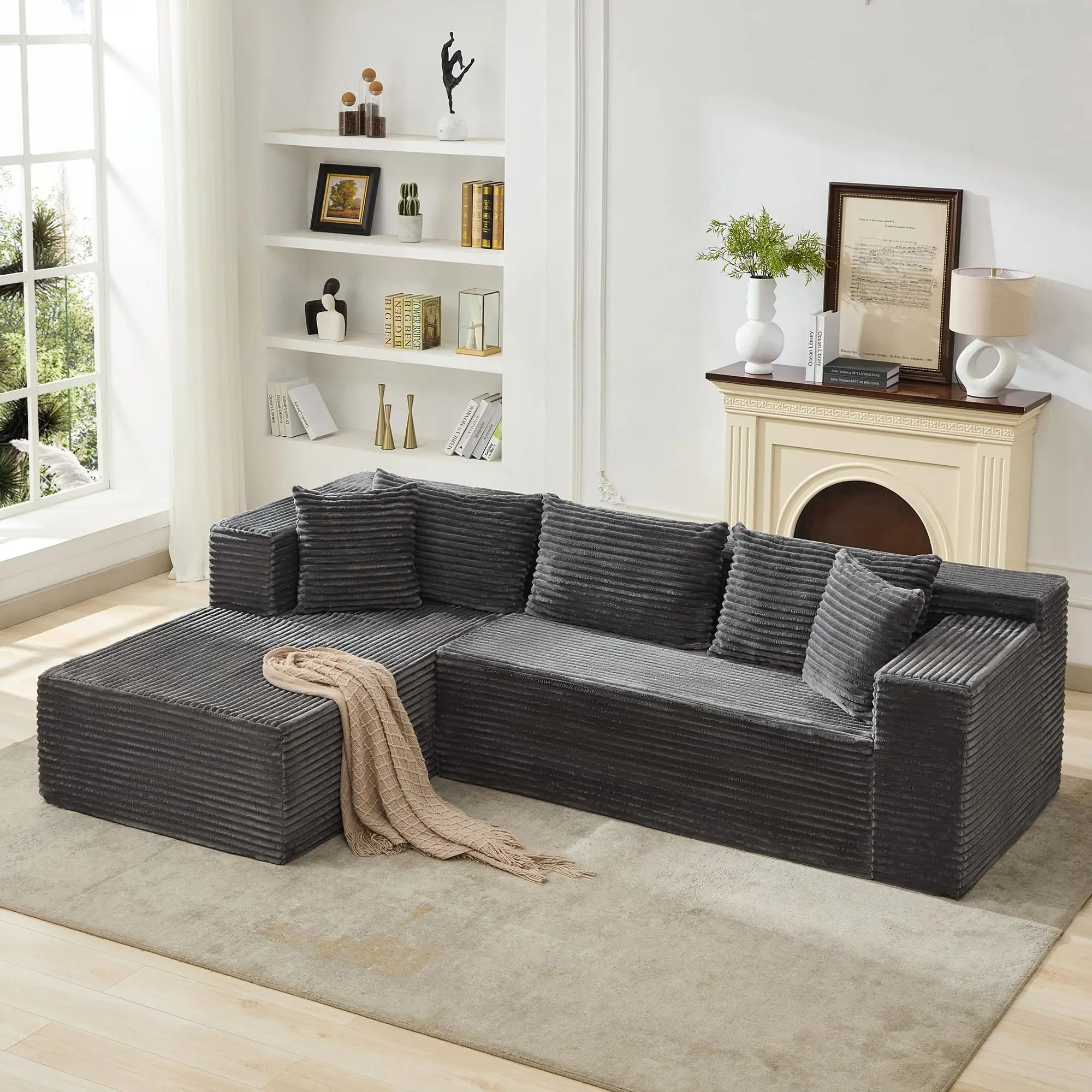 Garvee Cloud Modular Sofa, 106-inch modular sofa, comfortable and fluffy L-shaped living room sectional, large sleeper sofa with deep seating, no assembly required