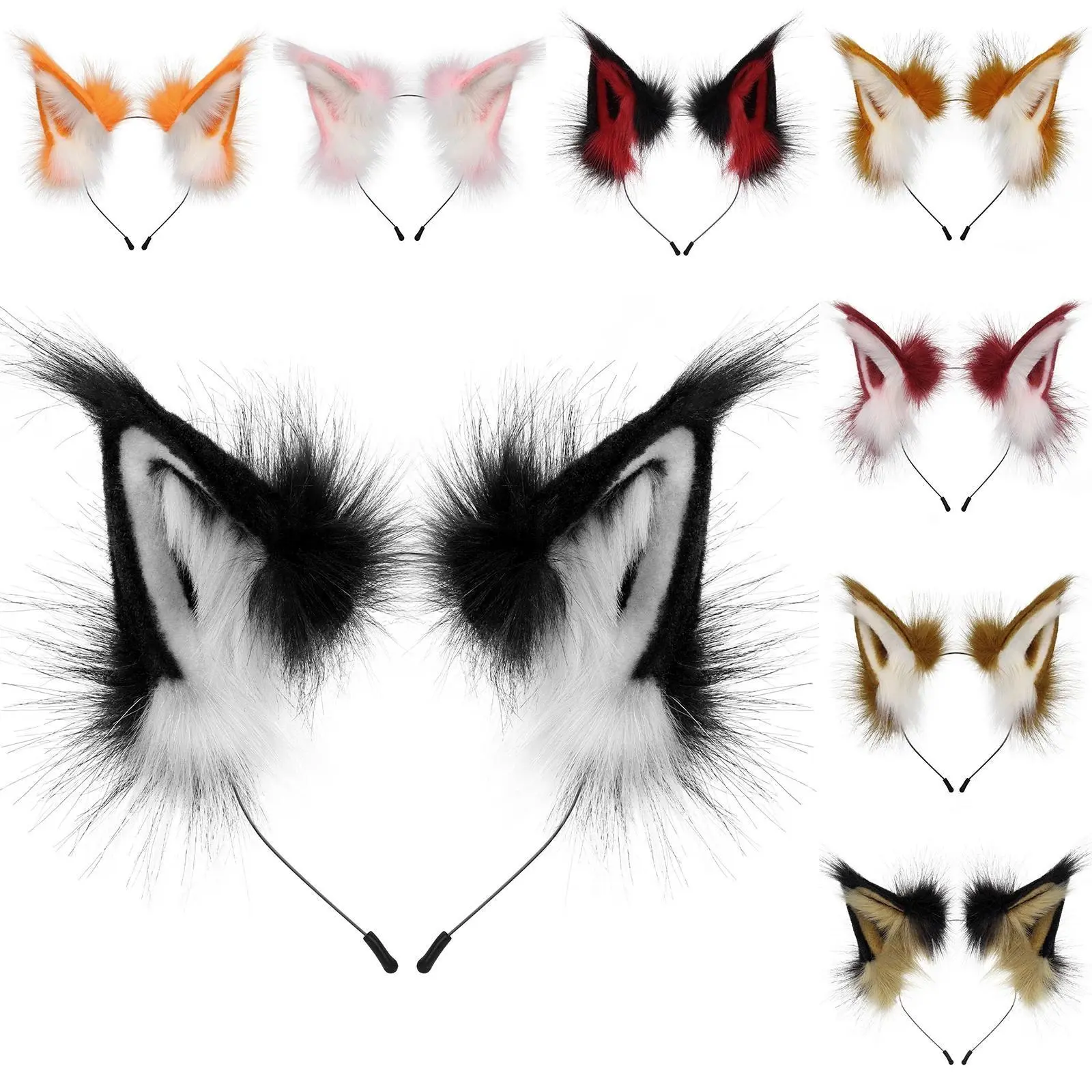 Handmade Animal Faux Fur Fox-Wolf Ear Headband, 1-Size Fashion Hair Accessory for Animal Fans, Party & Casual Costume Cosplay Headwear