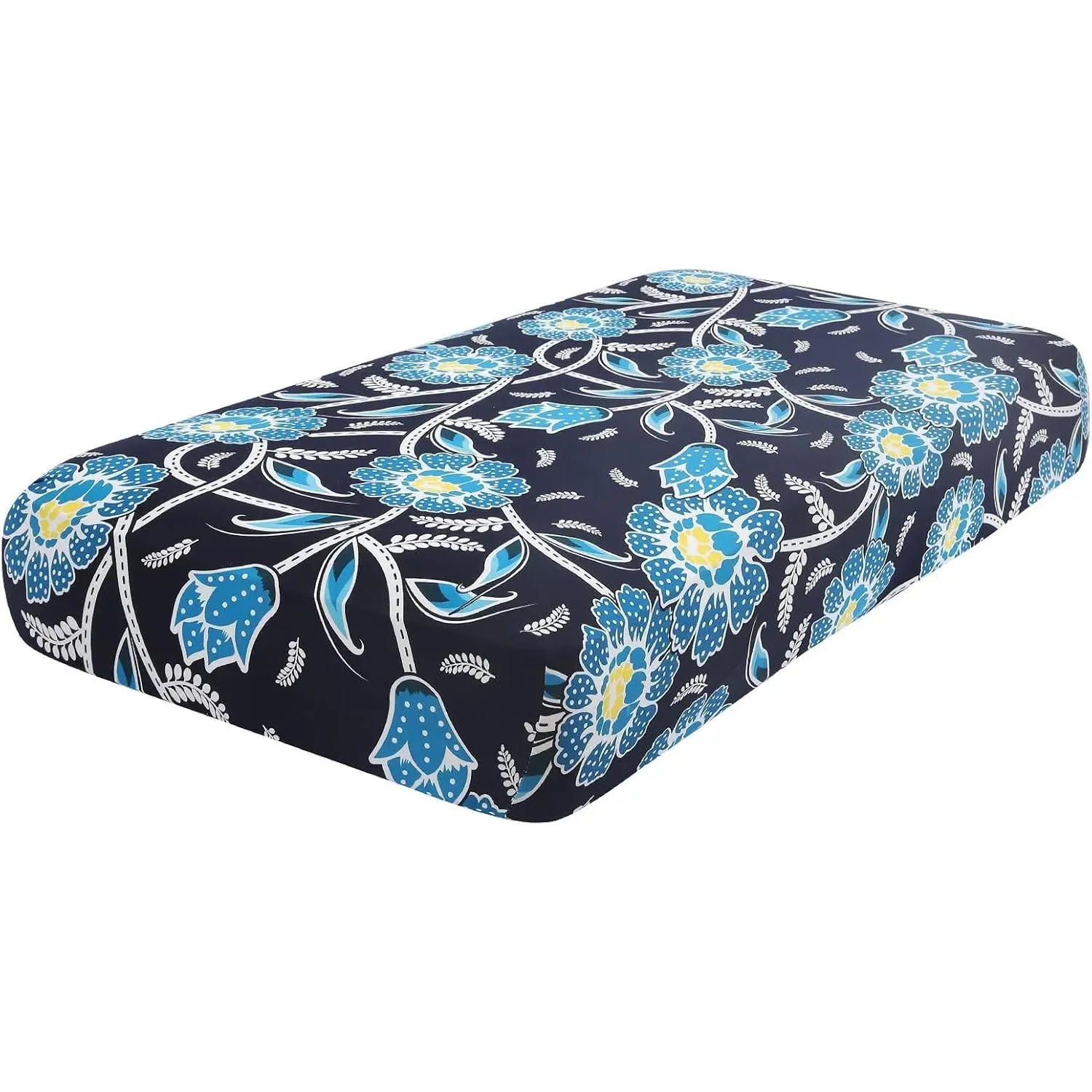 Printed Couch Cushion Covers, Floral Sofa Covers Washable for 2 Cushion Couch, Stretch Pattern Outdoor Cushion Covers for Patio Furniture with Elastic Bottom(Medium, Bluebell)
