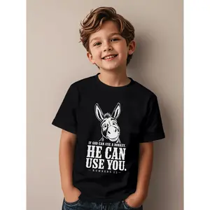 Funny Christian If God Can Use A Donkey He Can Use You Funny Awesome Graphic Kid T-Shirt Fashion Kid T Shirts Street Style Tees Tops for Kid
