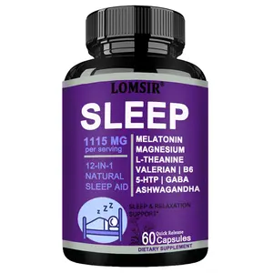 12-in-1 Melatonin Sleep Capsules - Natural Sleep Aids for Adults with Melatonin 5mg and Magnesium Glycinate 500mg, Ashwagandha, L Theanine, Valerian Root, GABA, 5-HTP - 60 Capsules