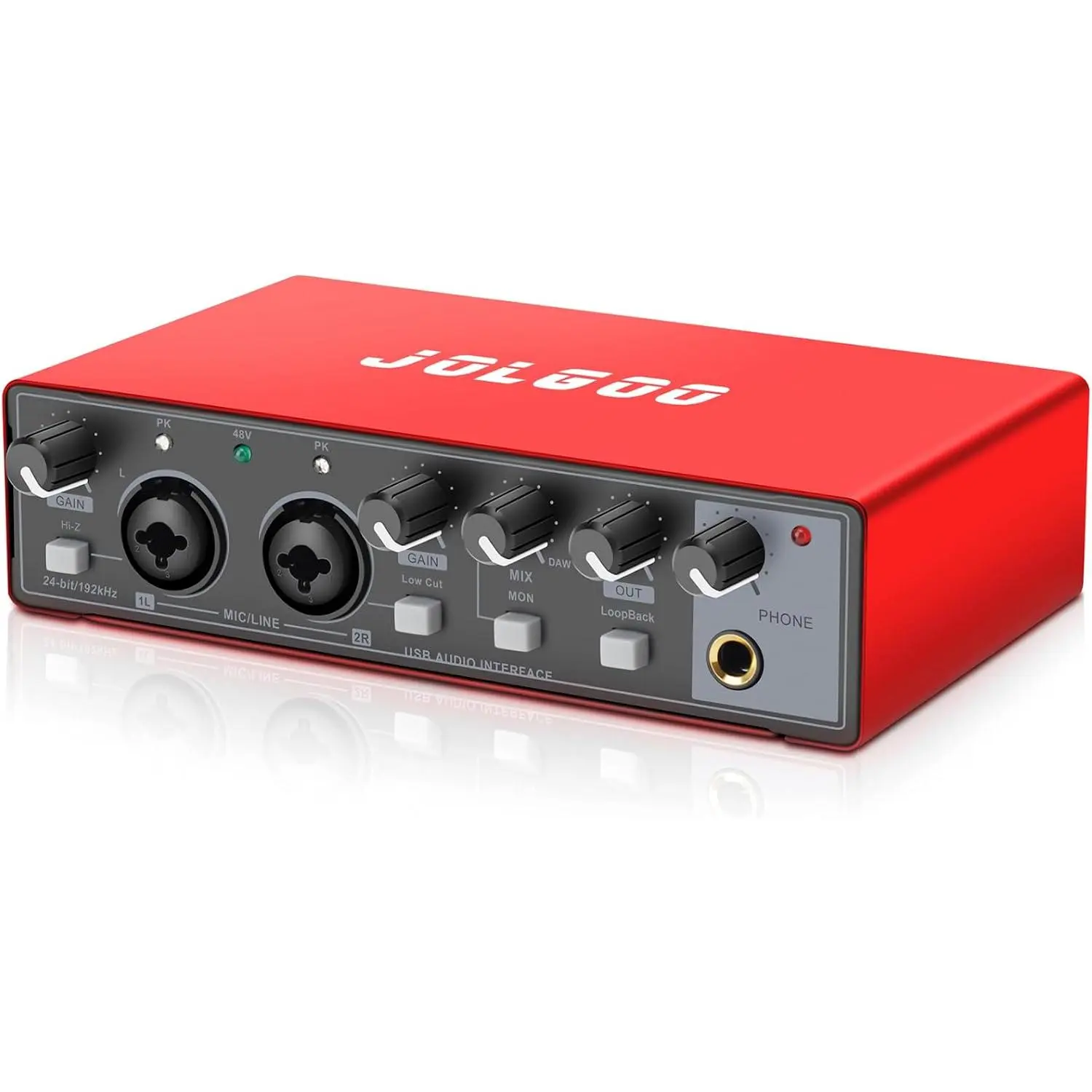 USB Audio Interface, Red 24-Bit/192kHz Plug & Play Recording Sound Card USB Audio Interface, Red 24-Bit/192kHz Plug & Play Recording Sound Card
