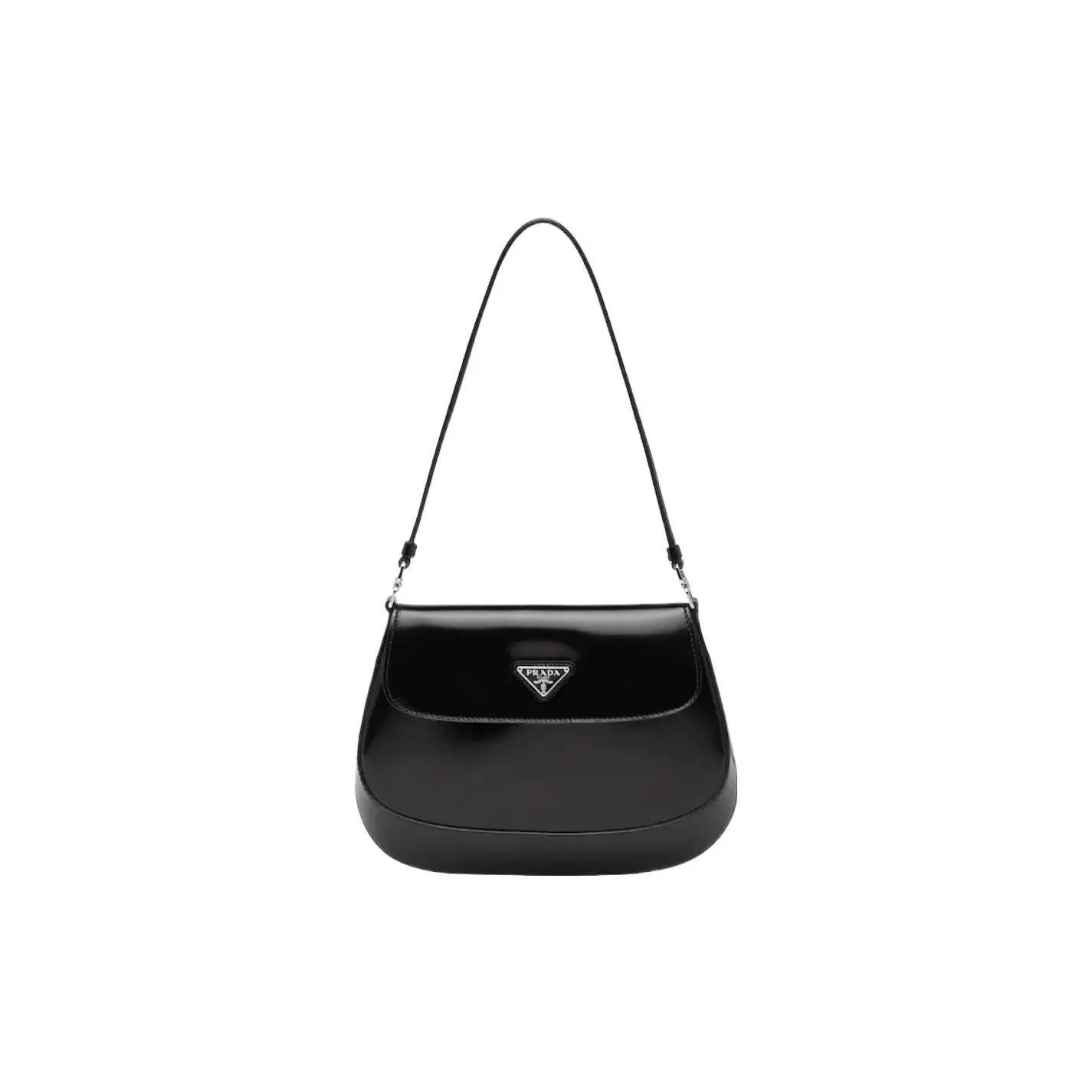 Prada Cleo Enamel Triangle Logo Leather Top-Handle Bag with Magnetic Flap Closure for Women, Black