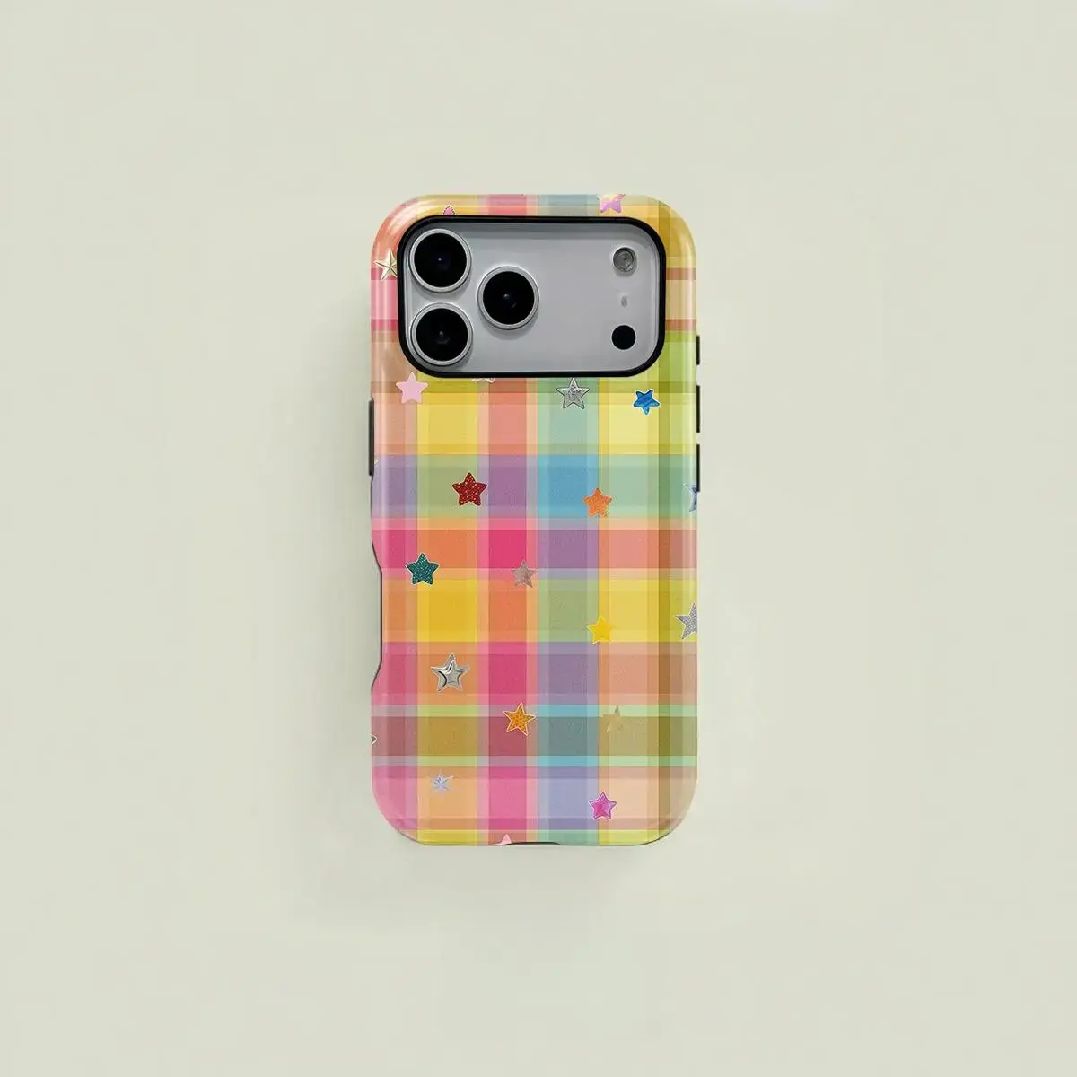 Rainbow Checkered Star Personalized Phone Case for iPhone 17-16-15-14 Pro Max, Magnetic Charge Magsafe Support Wireless Charging Protective Mobile Phone Accessories