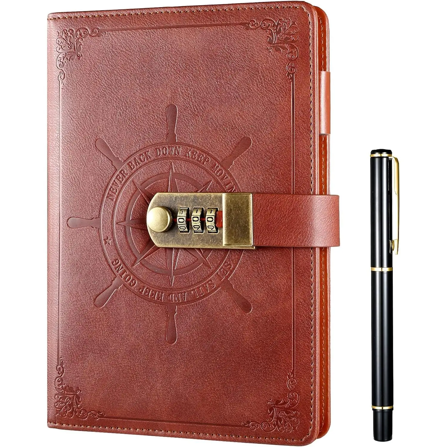 A5 Size Refillable Locking Journal - Faux Leather Durable Notebook with Lock, Organizer & Pen (Office Stationery Supplies, Refillable Pages)