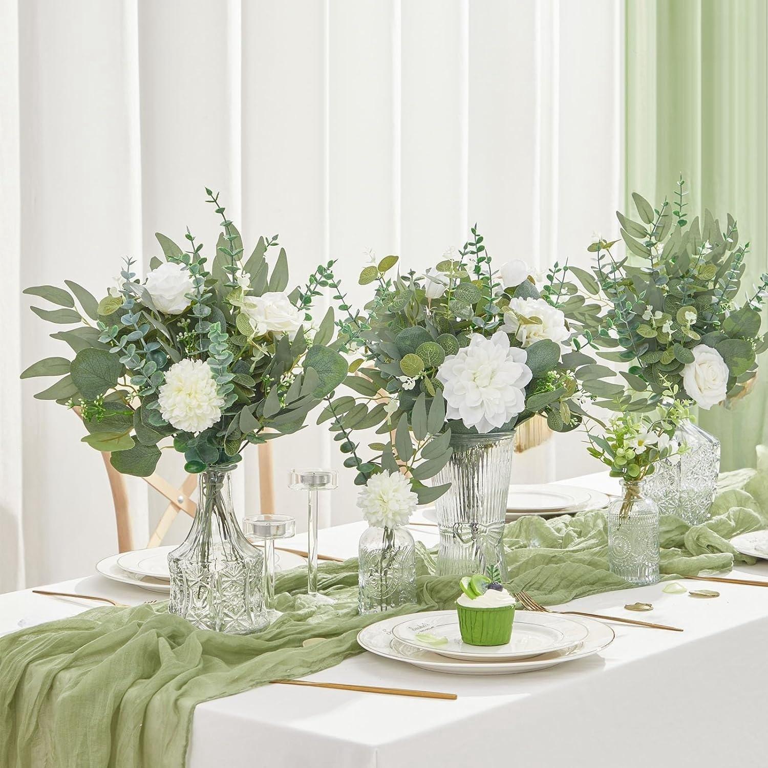 Artificial Eucalyptus Leaves, Faux Eucalyptus Set, Decorative Plants for DIY Wedding Bouquets & Home Decor, Evergreen Faux Plants, Artificial Faux Greenery