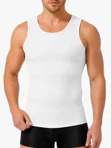 1 Count Men's Round Neck Sleeveless Defining Shapewear Tops, Colombian, Fajas, High Stretch Tummy Compression Core Contouring  Tank Tops, Smooth Base Layer Everyday Vest, Snug Fit Body Sculpting Shirts, Perfect For Comfort, Home Relaxation & Daily Errands