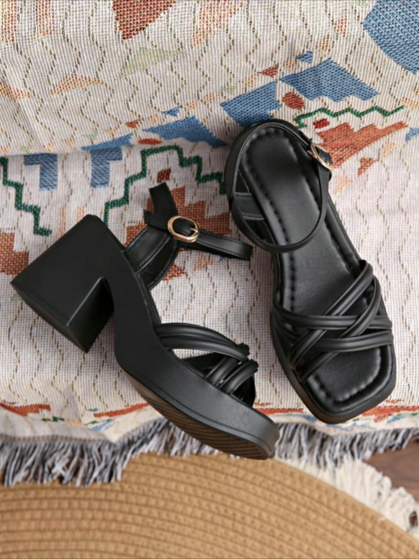 Women's Fashionable Cross Strap Heeled Sandals, Casual Comfortable High Heel Sandals for Daily Wear, Trendy All-match Platform Sandals for Women & Girls, Walking Shoes, Classy Sandal, Elegant Fashionable Sandals