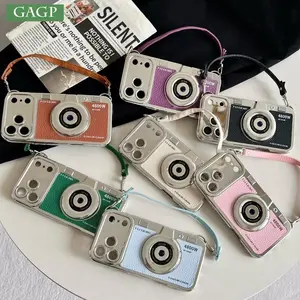 Retro 3D Camera PU Leather Bracelet Phone Case for iPhone17 Pro Max 11 12 15 Plus13 14 16 Pro Lens Protective Shockproof Cover