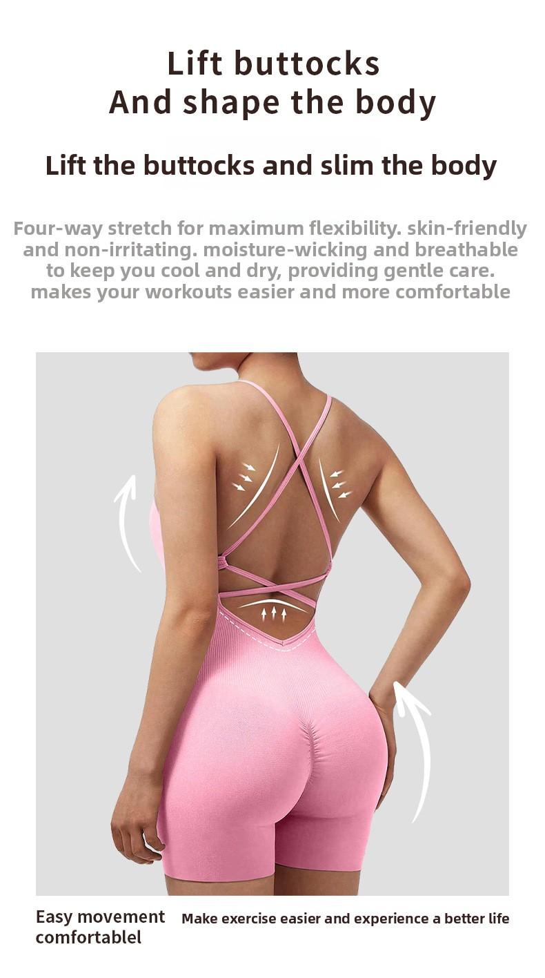 Women's Seamless High Stretch Halter Jumpsuit |   Crisscross Back Tight Fit 3/4 Length Workout Jumpsuit for Yoga Gym Cycling