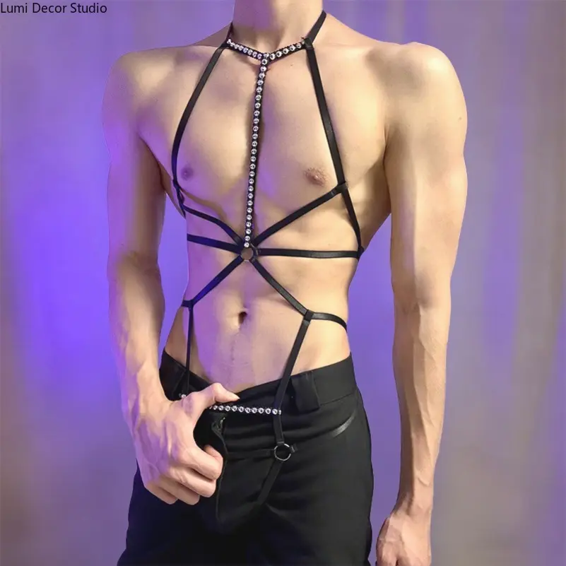 Men's Sheer Bodysuit Lingerie - Transparent Stretch One-Piece with Robe Style Fit for Costume Parties and Private Lounging