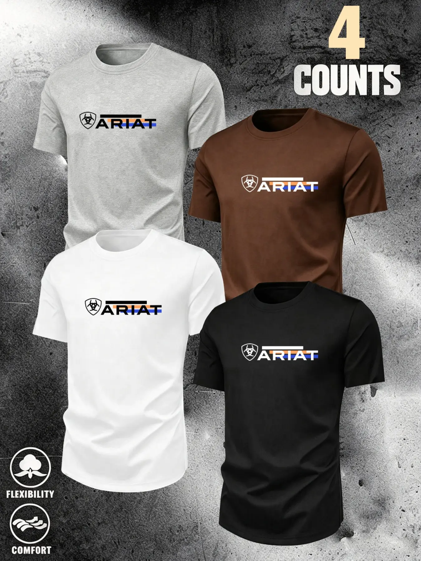 American Style Letter Design Geometric Print Short Sleeve T-Shirt, Quick-Dry Breathable Fabric, Ideal for Fitness and Daily Wear, Four Basic Colors