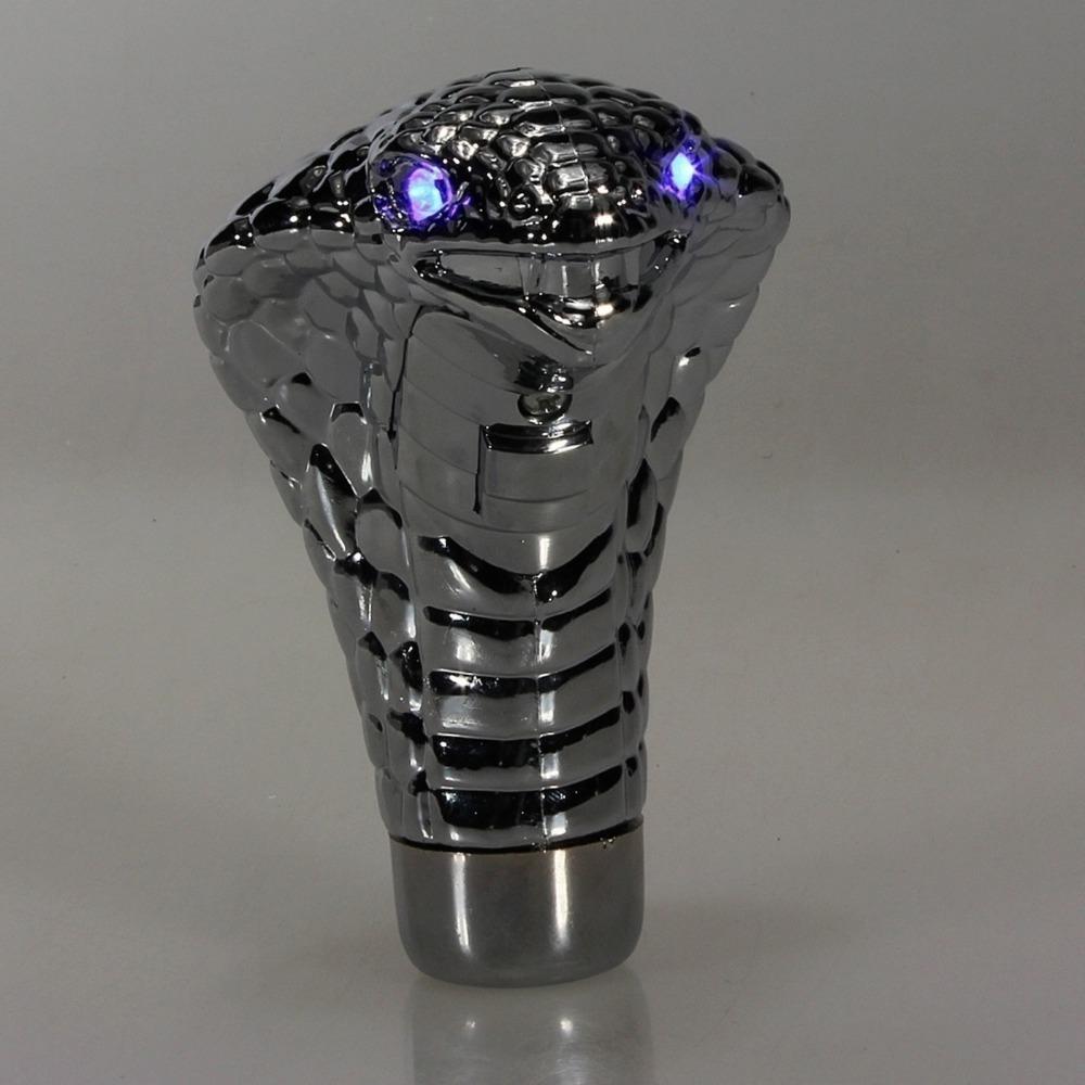 Chrome Snake Gear Shift Knob with LED Eyes, Red & Blue Lighting, Universal Manual Car Shifter, Custom Interior Accessory for Cars