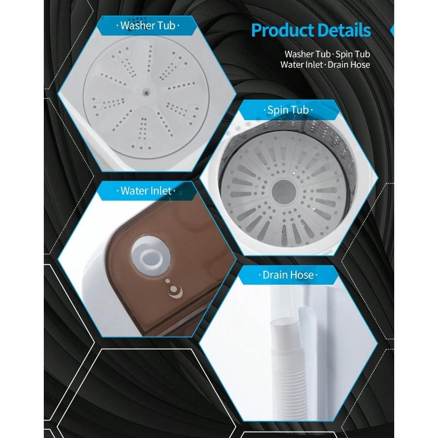 Portable Washer Machine With Spin Timer Function & Delay Start, Compact Laundry For Dorms,Apartments In Brown