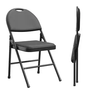 Padded Folding Chairs Set No Assembly Required Metal Dining Chairs Heavy Duty 350lbs Capacity PU Leather Upholstered Stacking Chairs With Handle Collapsible Desk Chairs For Home Kitchen Office Wedding Party Backyard BBQ Event