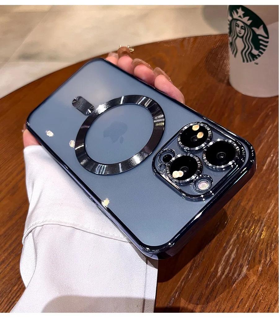 Plating Soft TPU Full Lens Protect Case for iPhone 17Air 17 16 15 14 13 12 11 Pro Max Plus Magsafe Compatible Clear Cover Shockproof Cellphone Protector Black