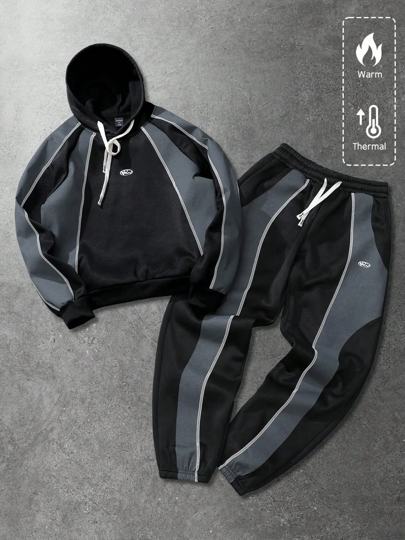 Men's Two-Piece Set Sportswear, Matching Tracksuit, Colorblock Stitching, Loose Drawstring Hoodie, Elastic Sleeve Joggers, Streetwear Casual