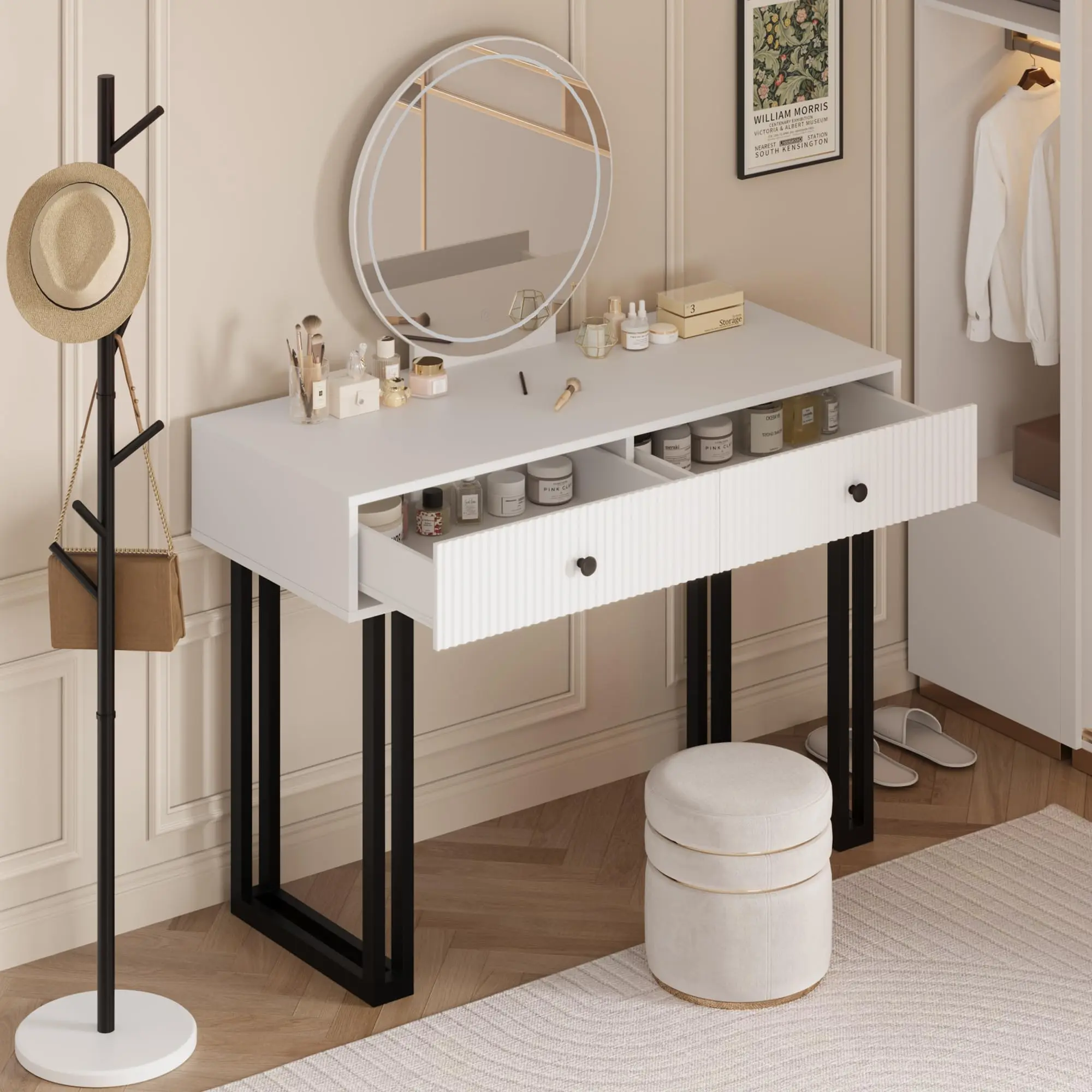 Modern White Vanity Desk with Mirror and Lights – 39" Modern Makeup Vanity with Drawers – Perfect Bedroom Furniture for Elegance and Functionality