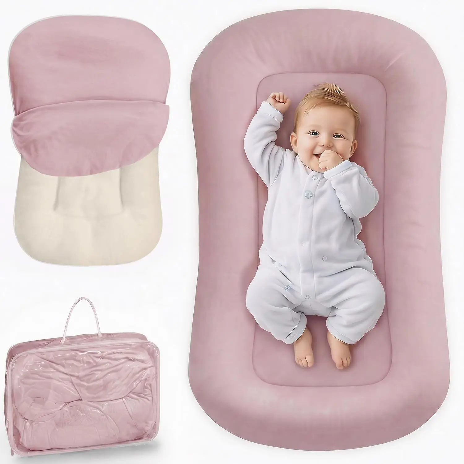 Infant Support Cushion - Baby Support Cushion for Newborn, 0-24 Months, Breathable Cotton Tummy Time Mat, Supervised Use, Portable Newborn Essentials for Home and Travel, Dustypink (Cover Included)
