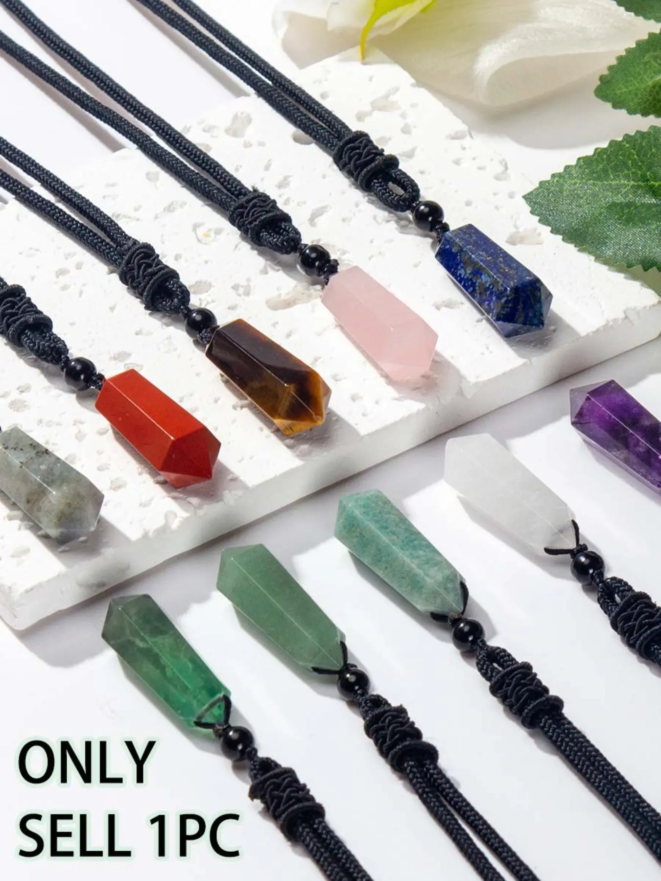 Natural Quartz Pendant Hexagonal Necklace Double Point Pendant Necklace Healing Stone Pendant | Adjustable Braided Cord, Courage Protection Unisex Healing Crystal Jewelry Gift for All