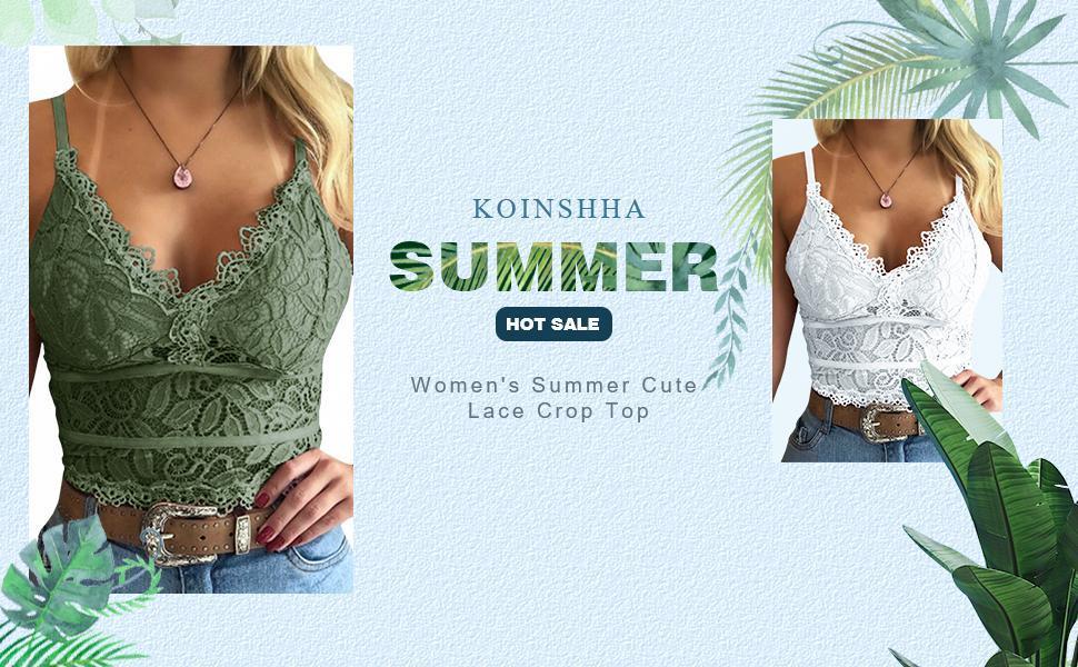 Beotyshow Women's Soft Casual Lace Crochet Spaghetti Strap Cami Crop Top Camisole