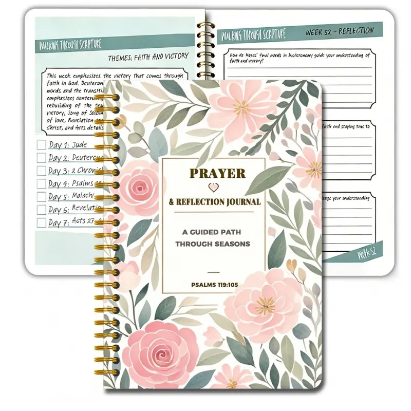 One-Year Christian Women's Prayer and Bible Study Journal Planner - Weekly Themes, Daily Reading Plan, Guided Prayer Prompts with Perforated Pages and Spiral Binding - Portable Prayer Log Notebook Planner (Undated Spiral Bound)