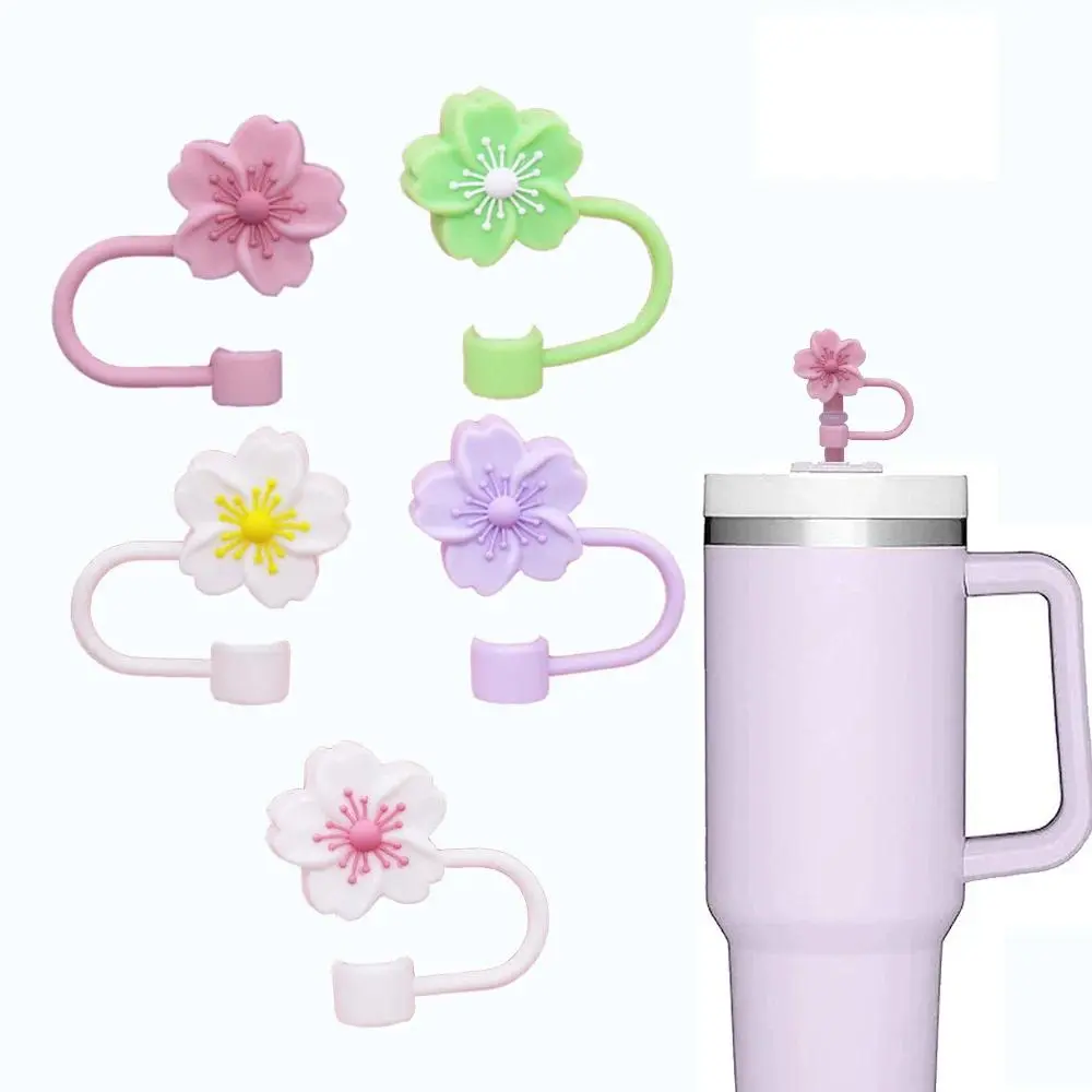 10mm/0.4in Cherry Blossom Silicone Straw Cover for Stanley 30&40 Oz Tumbler Cup Creative Reusable Dust Straw Stopper Straw Lid