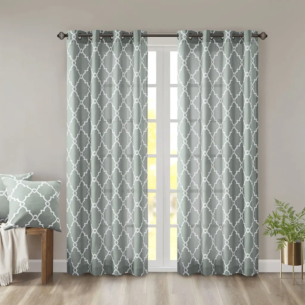 Nokaa Fretwork Print Grommet Top Window Curtain Panel Single Piece Decorative Privacy Drape for Living Room Bedroom Kitchen, 50x84 Inches, Seafoam+White, Multiple Options Available