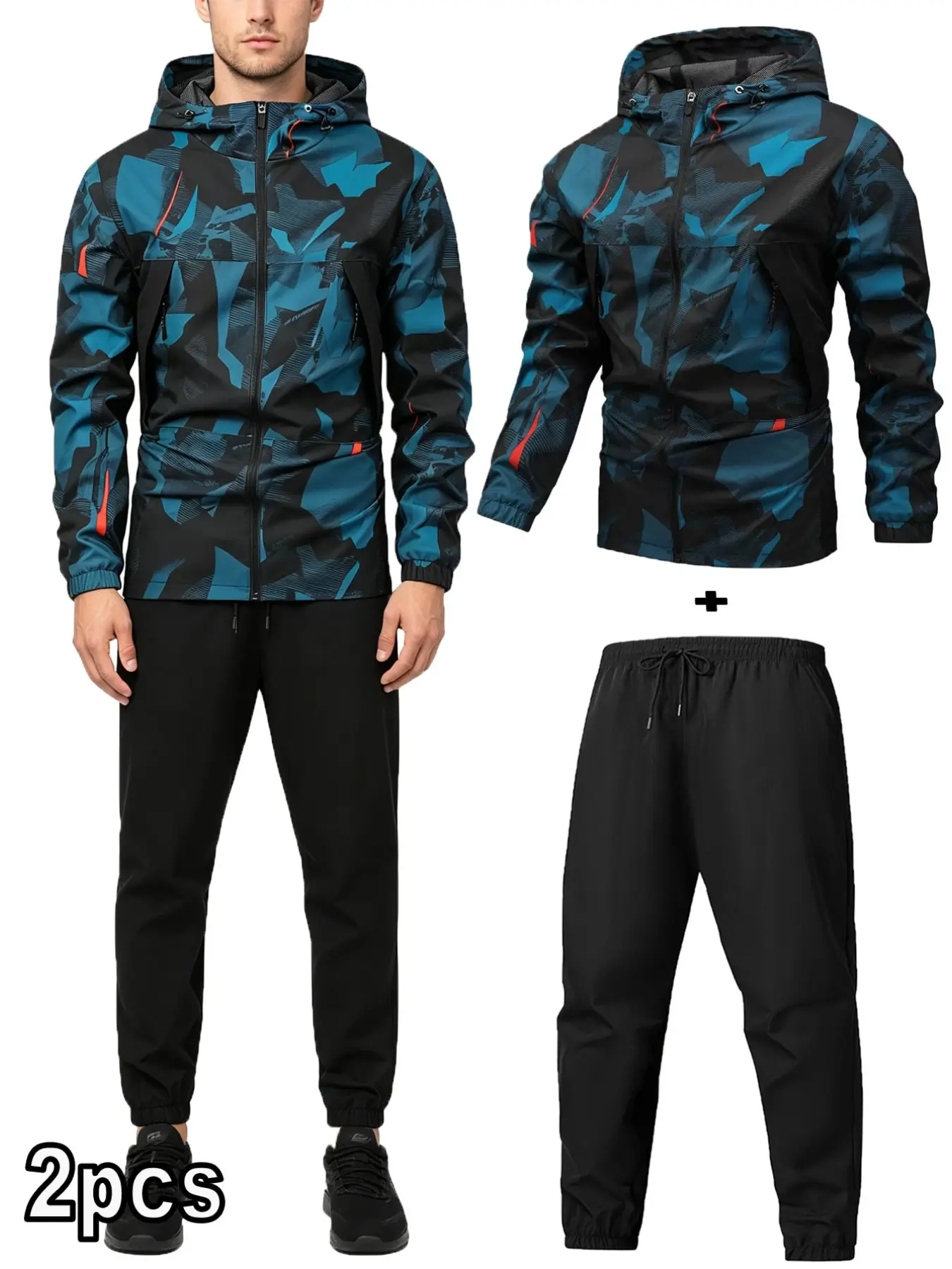 Trendy Men's Camouflage Sport Two-Piece Set, Zip-Up Cardigan and Drawstring Cargo Pants, All-Season Streetwear Outdoor Casual