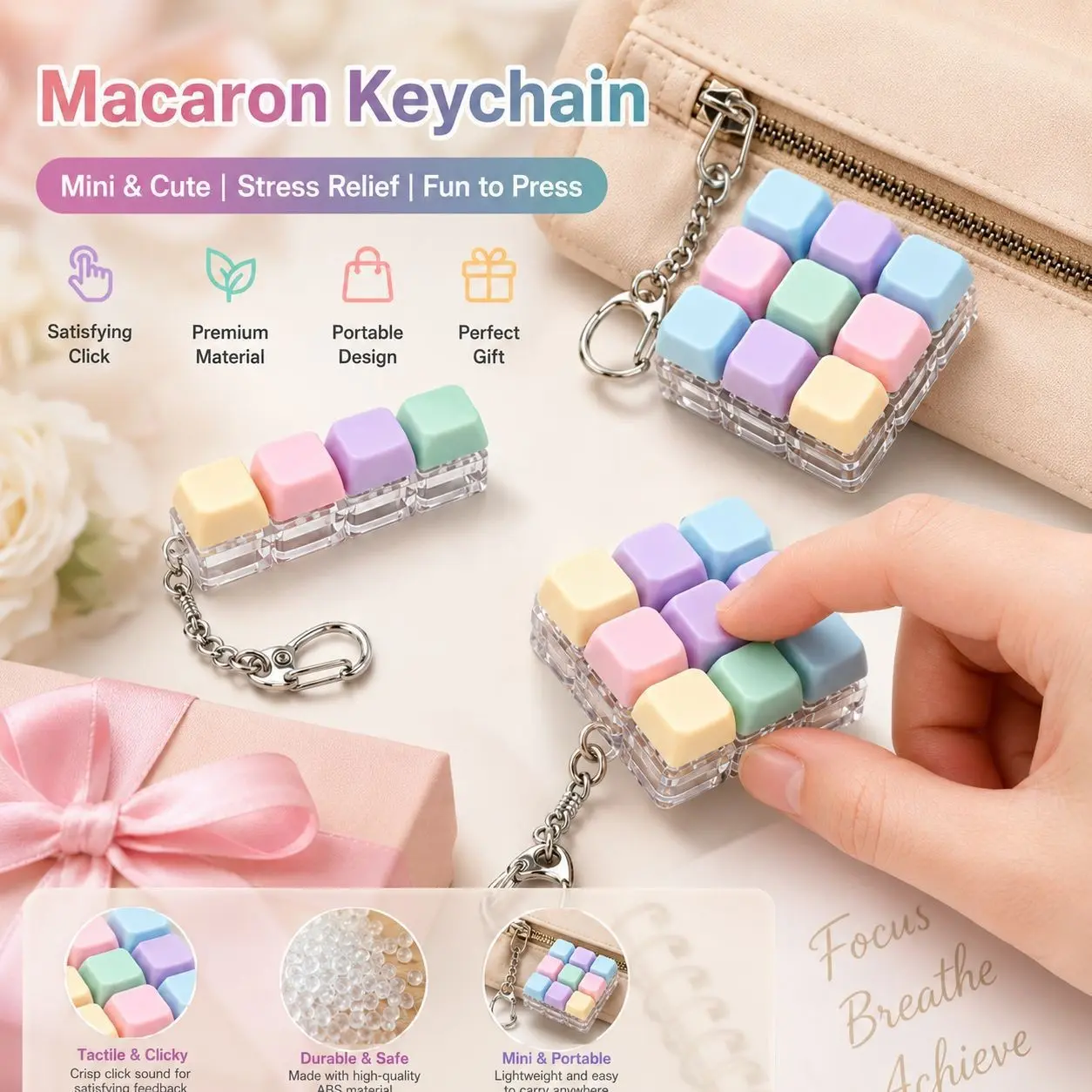 Keyboard Fidget Toy Handheld Clicky Fidget Keyboard with Detachable Keychain, Mechanical Clicker Stress Relief Toys, Perfect Holiday & Birthday Gifts for Teens, Adults, Gamers and Office Workers in Leisure Moments