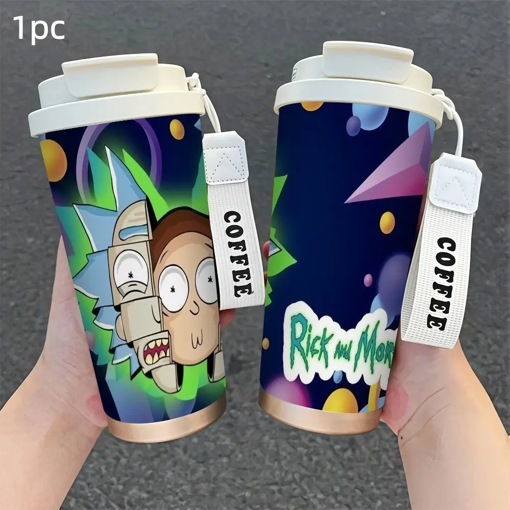 1pc 18oz Red Hot Rick and Morty anime commemorative coffee insulated cup, wide mouth for easy cleaning, a personalized, portable, leak-proof, insulated water cup for anime enthusiasts