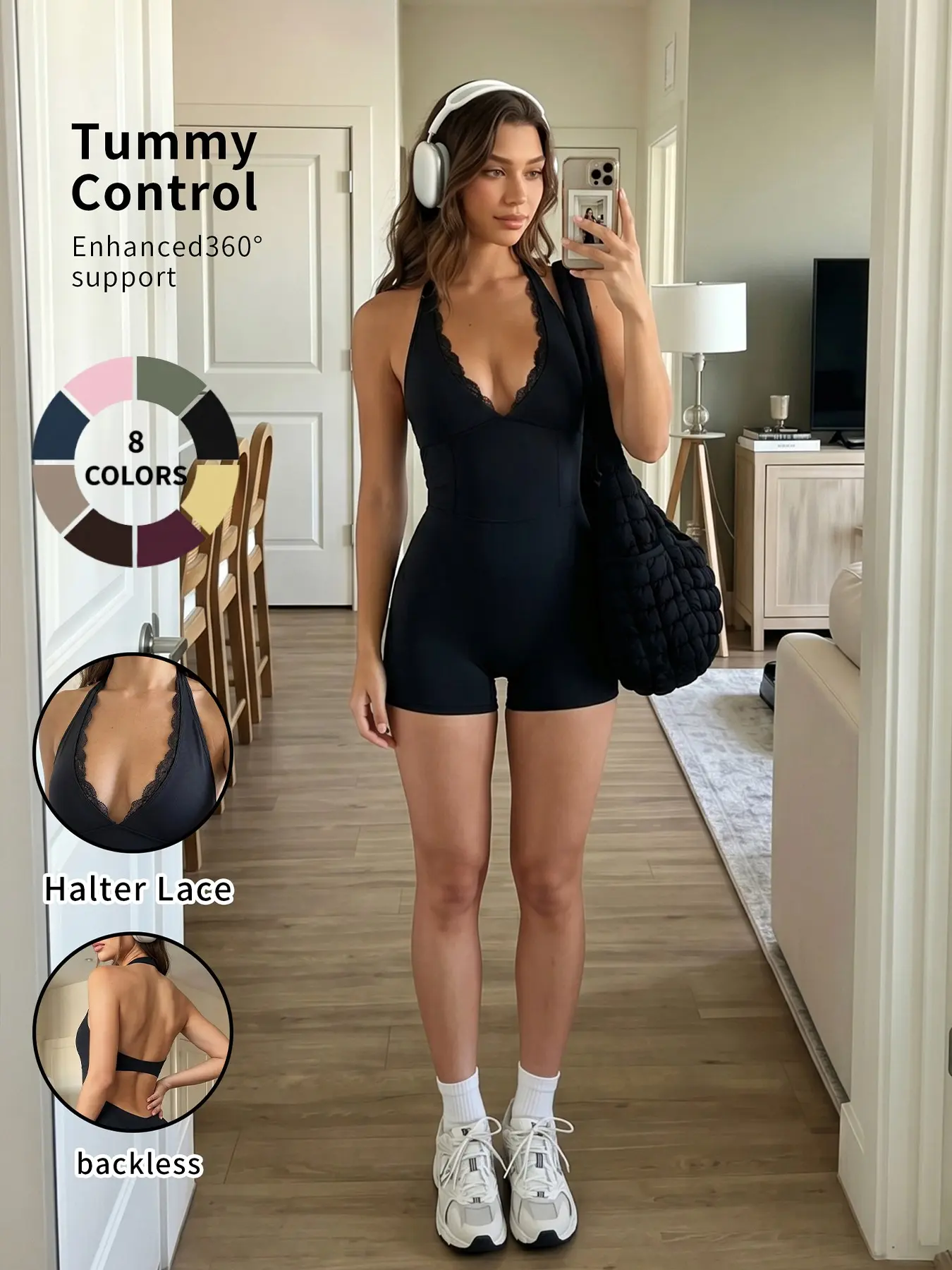 Women's Sleeveless Sporty Jumpsuit, Stretchy Sports Jumpsuit, Backless Slim-Fit Yoga Pants, All-Seasons Fashion, Perfect for Shopping, Dates, Coffee Shops
