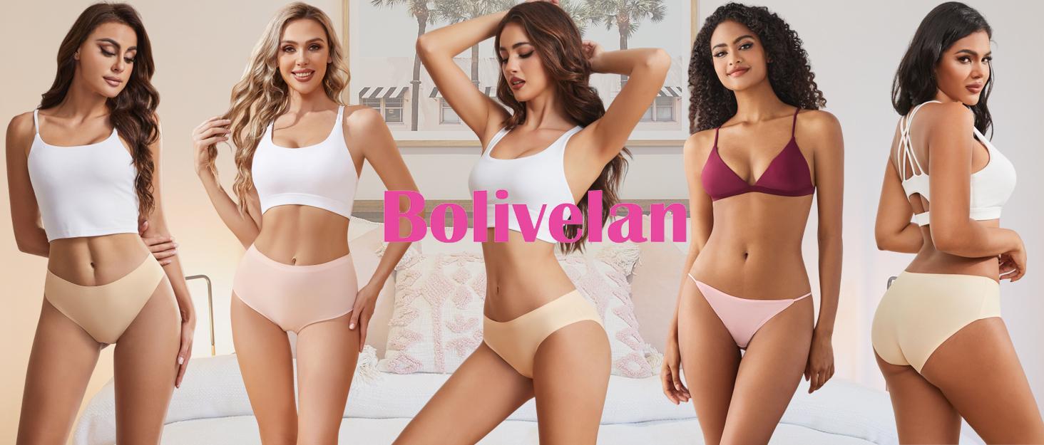 Bolivelan Women's Seamless Thong Low Rise Underwear No-Show Panty Lines Cotton Crotch Stretchy and Comfortable Panties 5 Pack