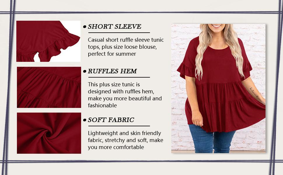 【1XL-5XL】Imily Bela Curve Women's Plus Size Ruffle Tunic Tops Summer Short Sleeve Loose T-Shirt Blouses