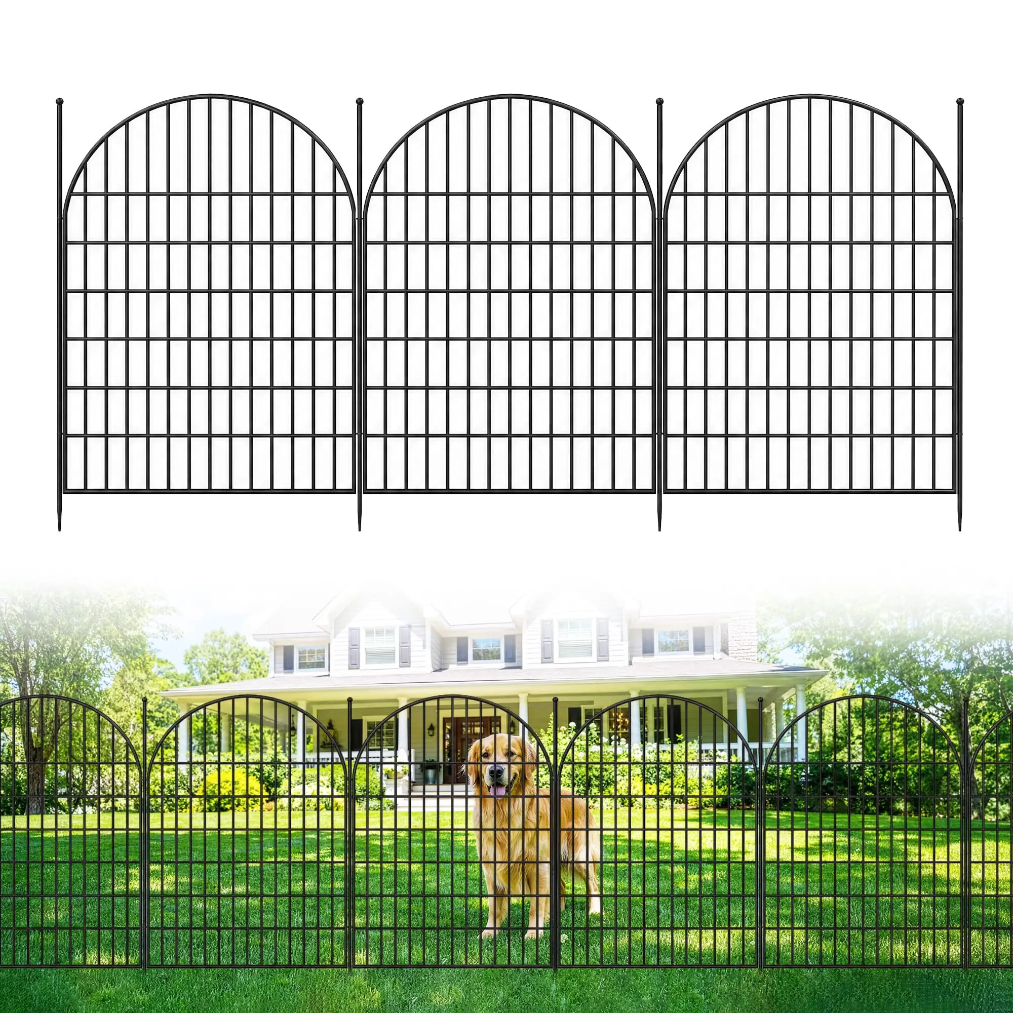 Weatherproof Anti-Rust Decorative Metal Garden Fence Multiple Height Length Options, No Dig Easy Install Yard Edging Fencing with Gate for Lawn Flower Bed Pathway Small Animal Barrier