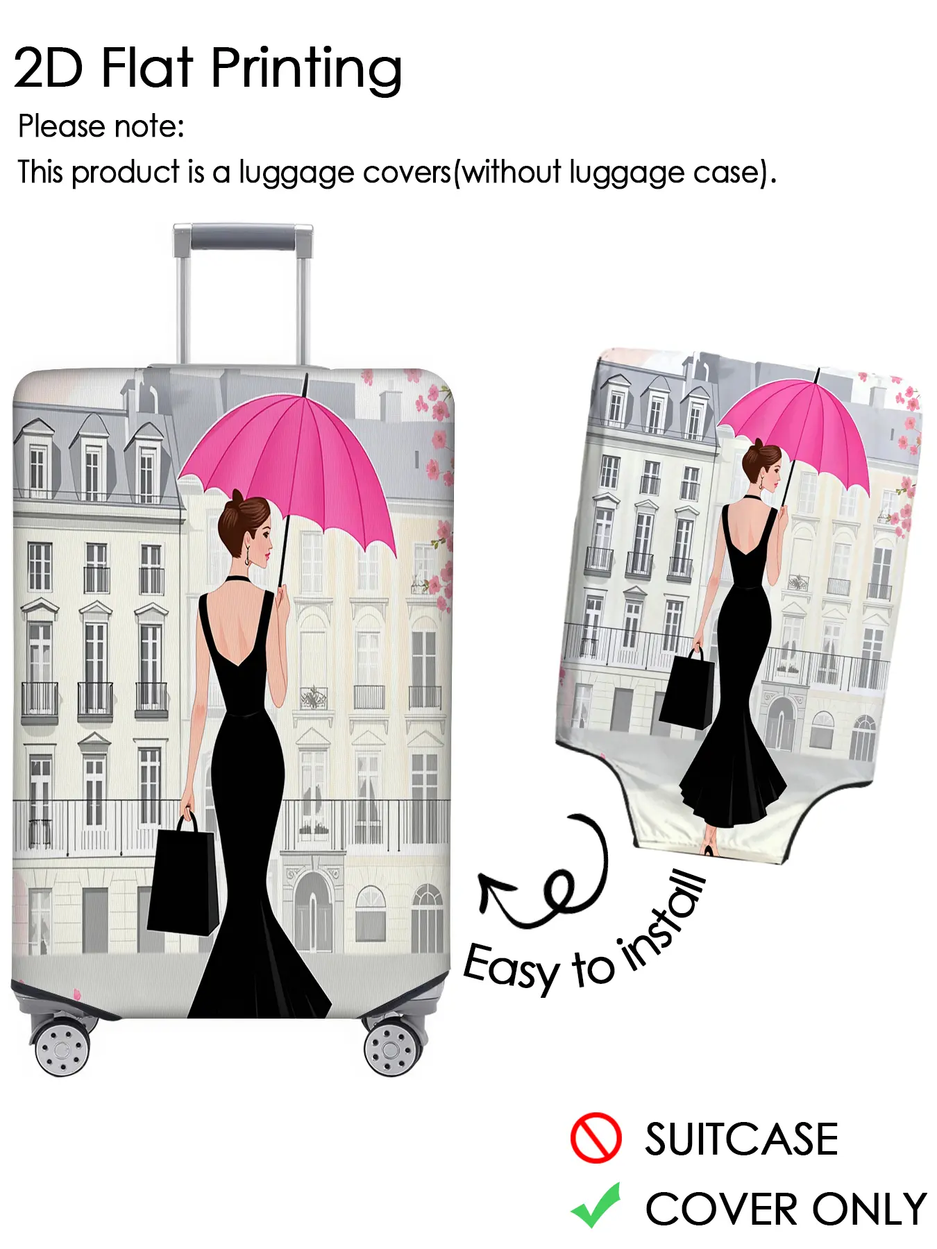 Paris street view umbrella carrying elegant women's luggage cover, luggage dust cover, personalized pattern that is not easy to confuse, dustproof, and scratch resistant, suitable for 18-32 inch luggage, a must-have accessory for travel