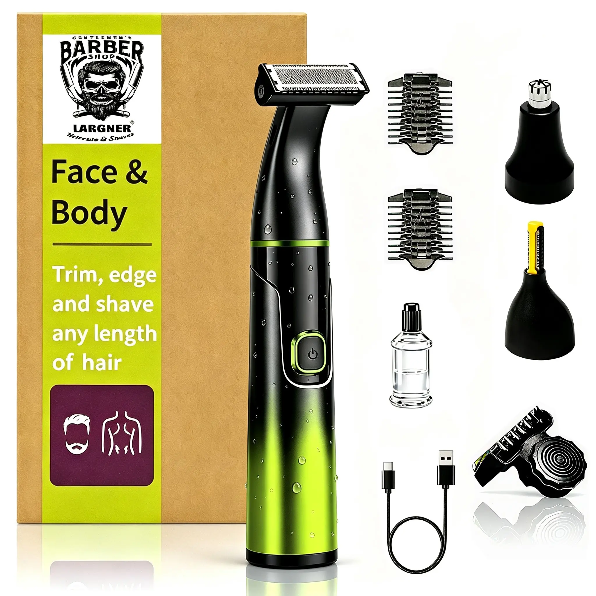 Men's Multi-Function Four-In-One Electric Trimmer, Full Body Washable Rechargeable Razor, Beard Sideburn Nose Ear Hair Clipper, USB Charging Grooming Tool