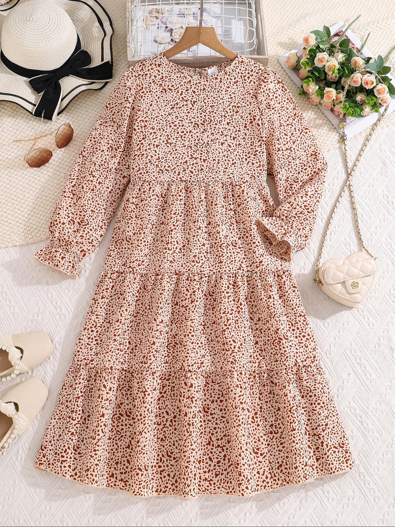 Girl's All Over Print Tiered Layer Flounce Sleeve Dress, Elegant Long Sleeve Keyhole Neckline Midi Dress for Party Holiday Wedding Guest, Kids Spring & Fall Clothes Floral Printed Dress - TikTok Shop Girl's All Over Print Tiered Layer Flounce Sleeve Dress, Elegant Long Sleeve Keyhole Neckline Midi Dress for Party Holiday Wedding Guest, Kids Spring & Fall Clothes Floral Printed Dress - TikTok Shop