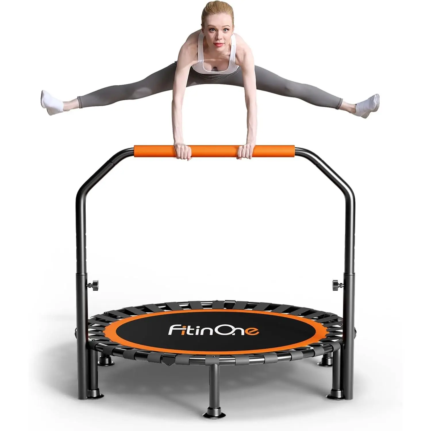 Foldable Mini Exercise Trampoline (40/48 in), 330lbs Weight Capacity Portable Fitness Rebounder with Heavy-Duty Bungee Bands, Quiet Workout Equipment for Adults’ Indoor Home Gym Training