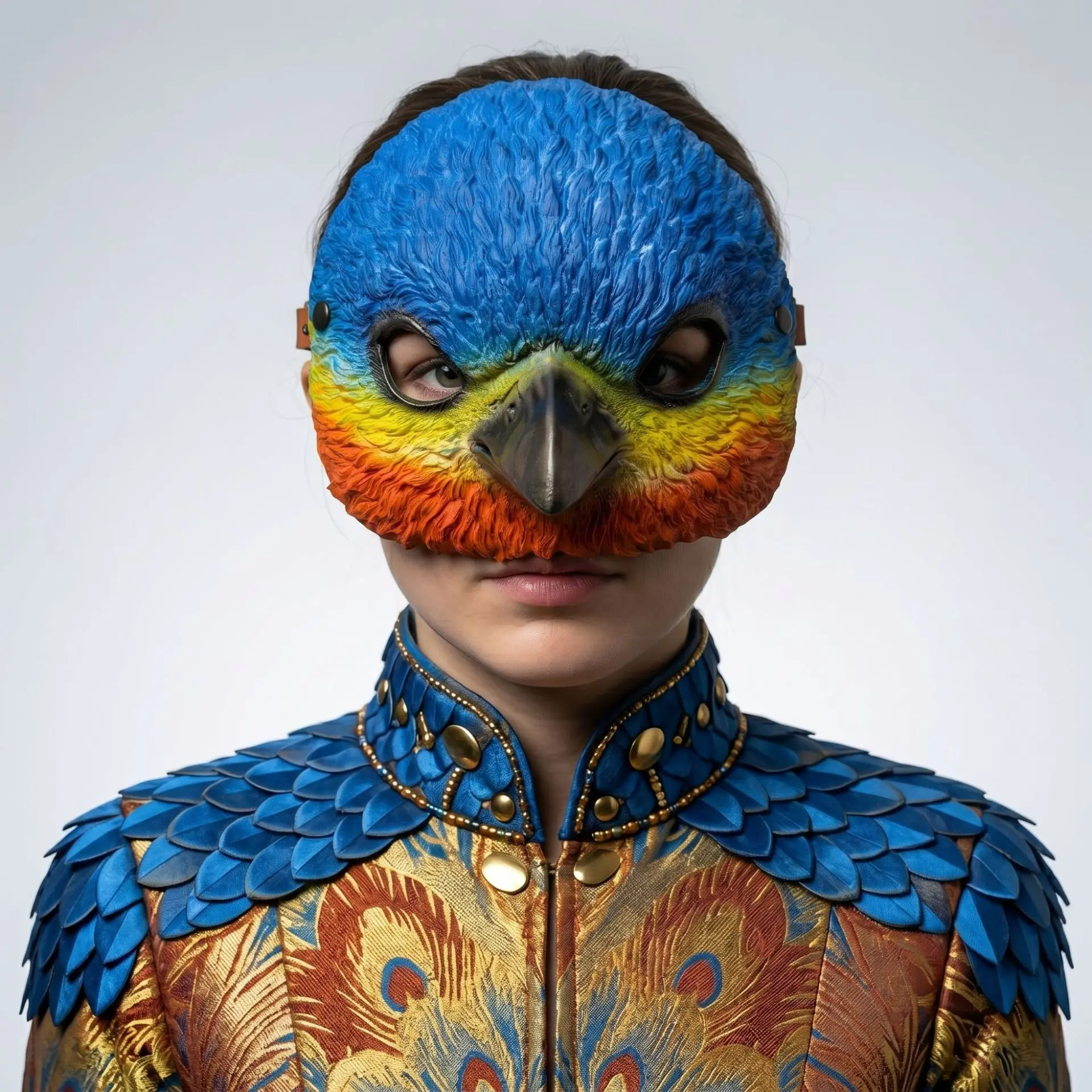 1pc Gradient Color Parrot Half Face Mask, 3D Feather Texture Bird Beak Mask, Halloween Party Cosplay Accessory, Unique Costume Prop